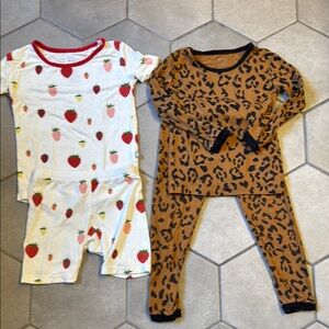 Kyte Baby Kids Strawberry and Leopard Pajama Set Size 2T SS LS Sleeve Bundle GUC